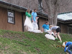 Kirsten Jenny Sarah Morgan and Alex Sliding down the hill